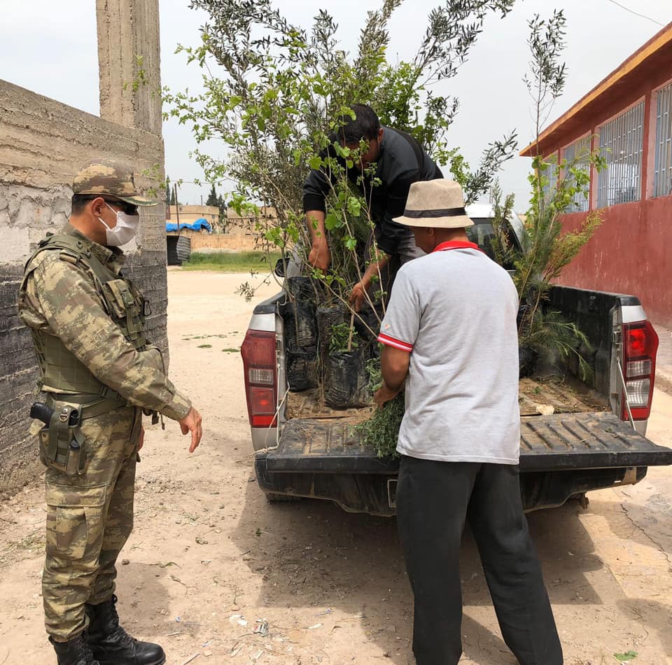 AzadiRojava's tweet photo. Can you believe it? After Turkey &amp; their mercenaries cut EVERY tree they could find in Efrîn &amp; deforested the canton completely they now start, surrounded by press ofcourse, a tree planting campaign in Turk Occupied Girê Spî
What a freaking filthy bunch of hypocrits https://t.co/Sj2hgbiHGy