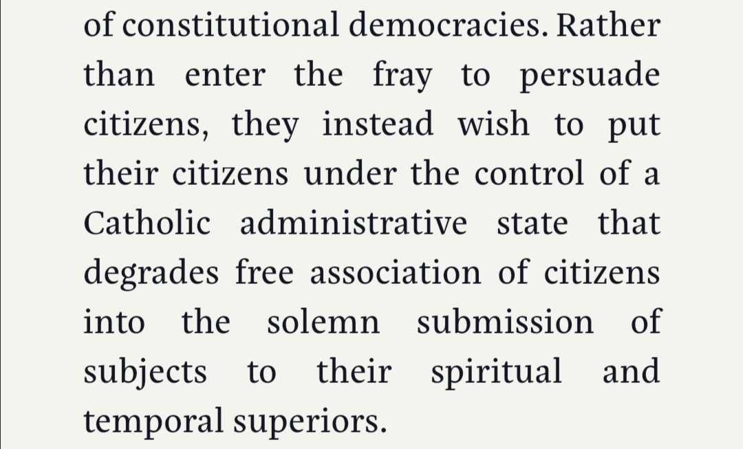 Until now, my criticisms are largely confusion at his claims, but this section is a gross mischaracterization of integralism. I don't object to “free association of citizens”, and it's not an integralist position. The majority are for *guilds and co-ops*, for heaven’s sakes.