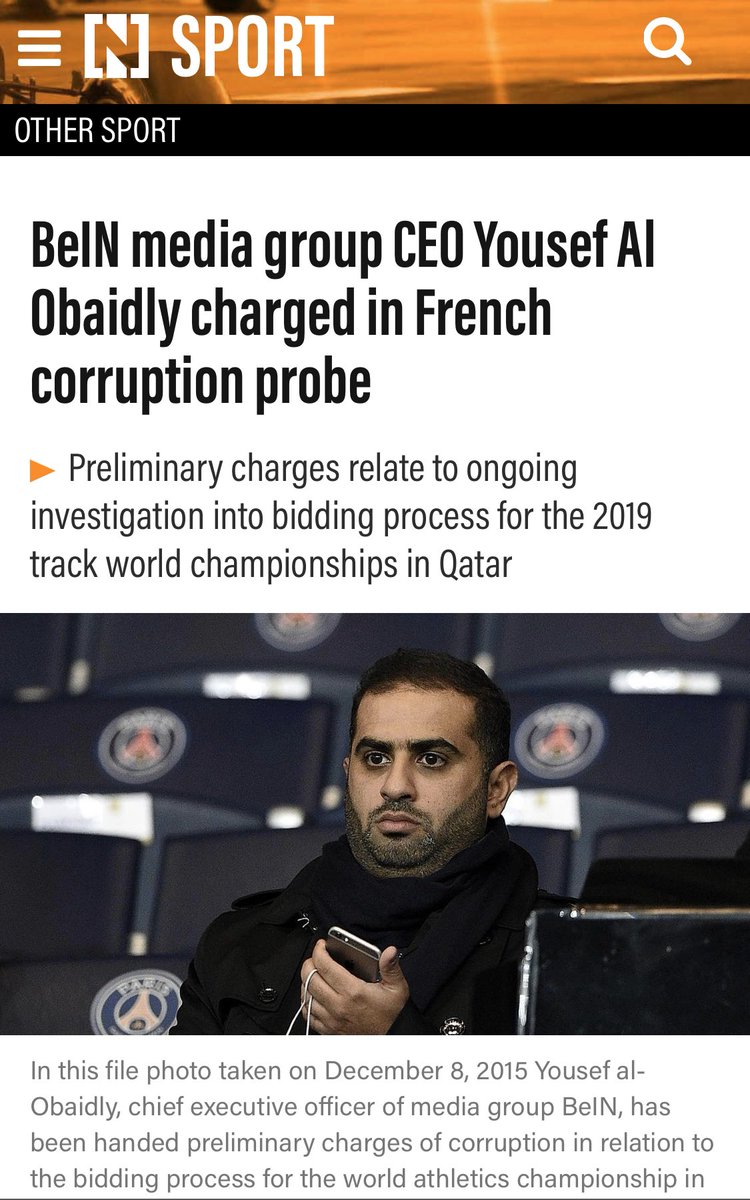 And its chief executive Yousef al-Obaidly was also accused ( #AFP France-Press) for corruption. In addition, "Nasser Al-khulaifi " the president of "PSG F.C" club, was also accused of bribing over 3.5 million euros /feb-20