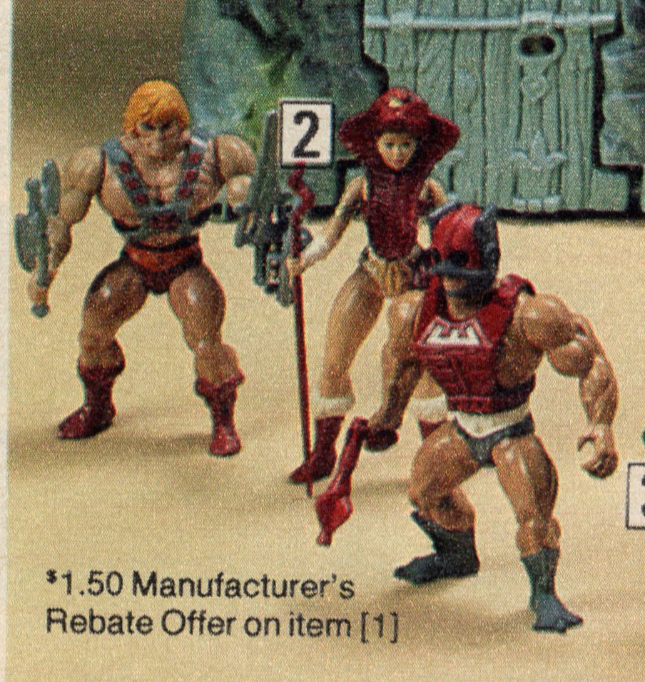 The evolution of  #Teela!Step 7: We see a hand-painted prototype in this catalog ad with the final sculpt design. Notice she has two-toned boots and white wrist guards