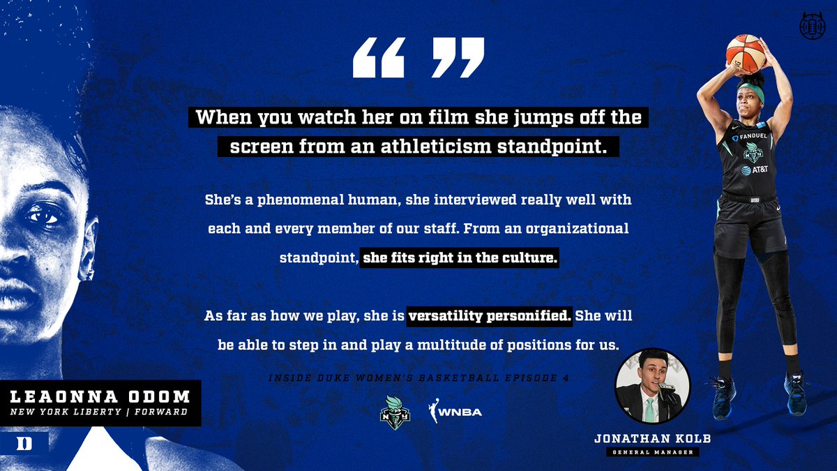 New York Liberty GM Jonathan Kolb on Leaonna Odom:

“When you watch her on film she jumps off the screen from an athleticism standpoint...”