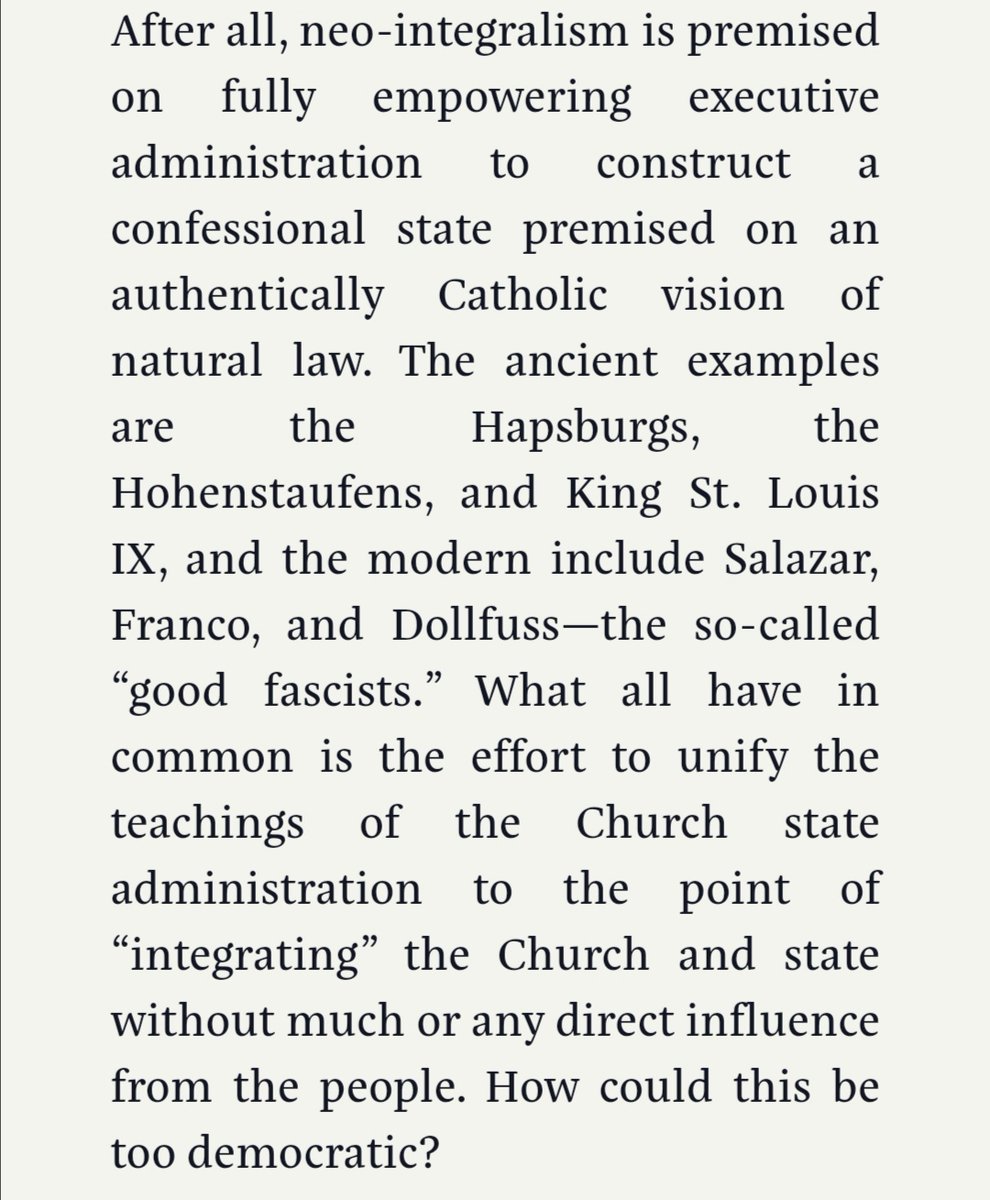 Is Patterson citing a literal saint as a case against integralism? How many republican saints have we had? Additionally, I cannot help but wonder why Patterson thinks integralism rejects influence from the people. Integralism cannot work unless it comes from the people.