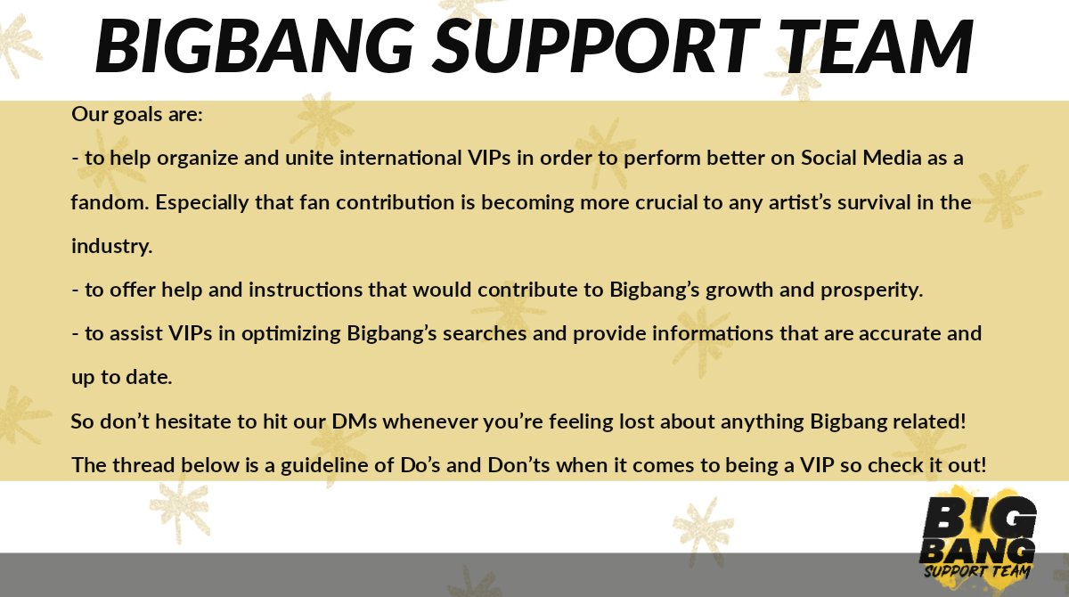 Welcome to our page!We would like to inform you that this is a fanbase for all International VIP.We host projects for  #BIGBANG as a group & for the members as individual artists. Here's a detailed introduction about us! Don't forget to theck the thread below 