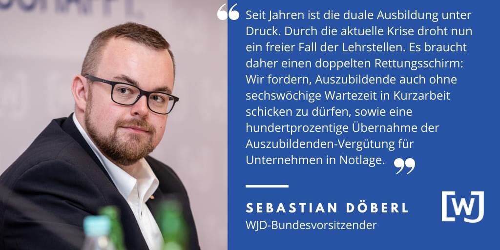 S_Doeberl's tweet photo. Wir sehen Ausbildung als Zukunftsinvestition – nicht nur in den Betrieb, sondern in die Gesamtgesellschaft. Damit duale Ausbildung auch in der Krise möglich ist, fordert wir Nachbesserungen in der Kurzarbeiterregelung.  https://t.co/4Cx3VPLSA9 @WJDeutschland #jungewirtschaft https://t.co/S7TGfhQB9j