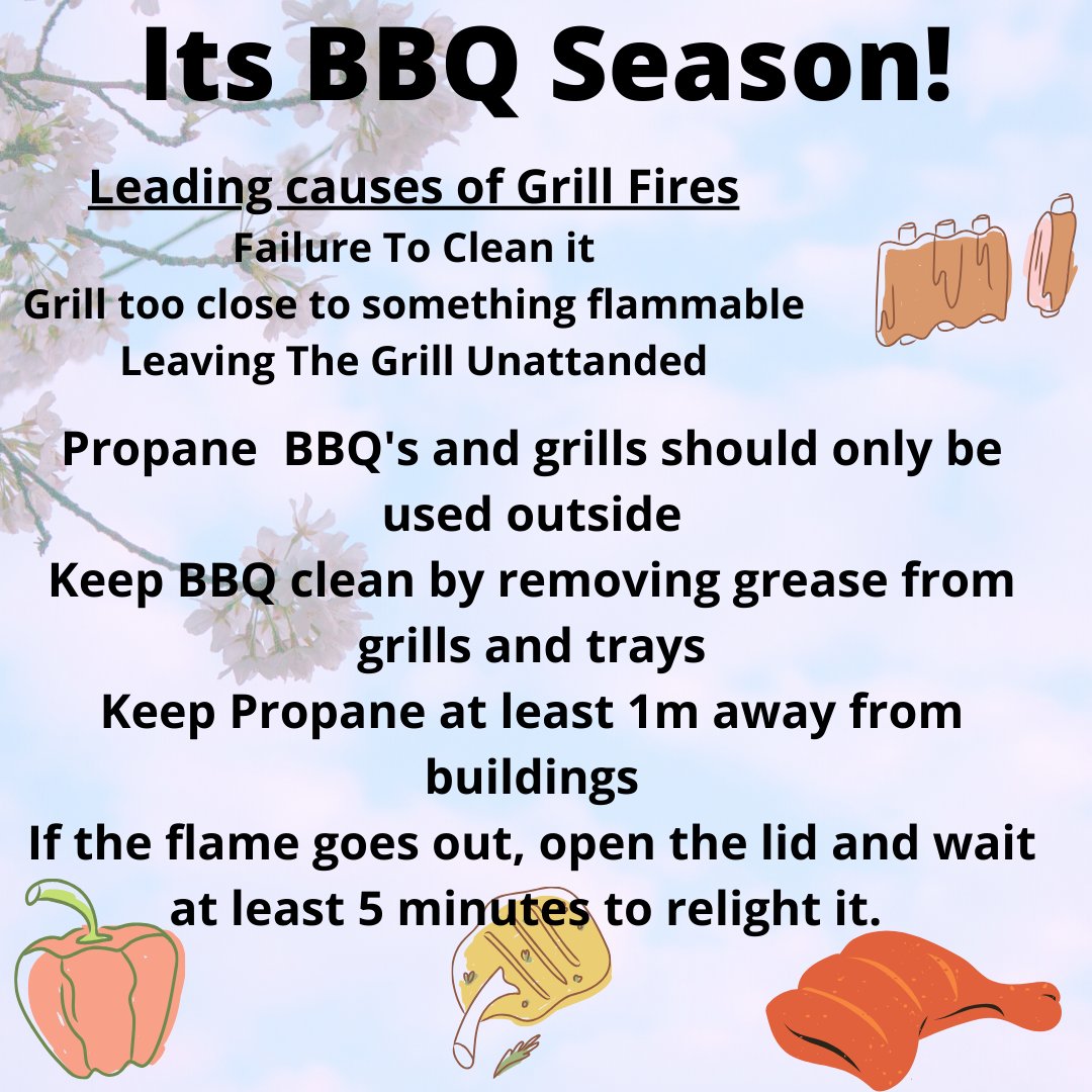 VanFireRescue's tweet image. It’s that time of year! BBQ season! It’s also a time of year where more outdoor fires occur. Please stay safe, clean your grill, don’t leave the grill unattended, and keep your grill away from anything that can burn. #staysafe #bbq #firesafety