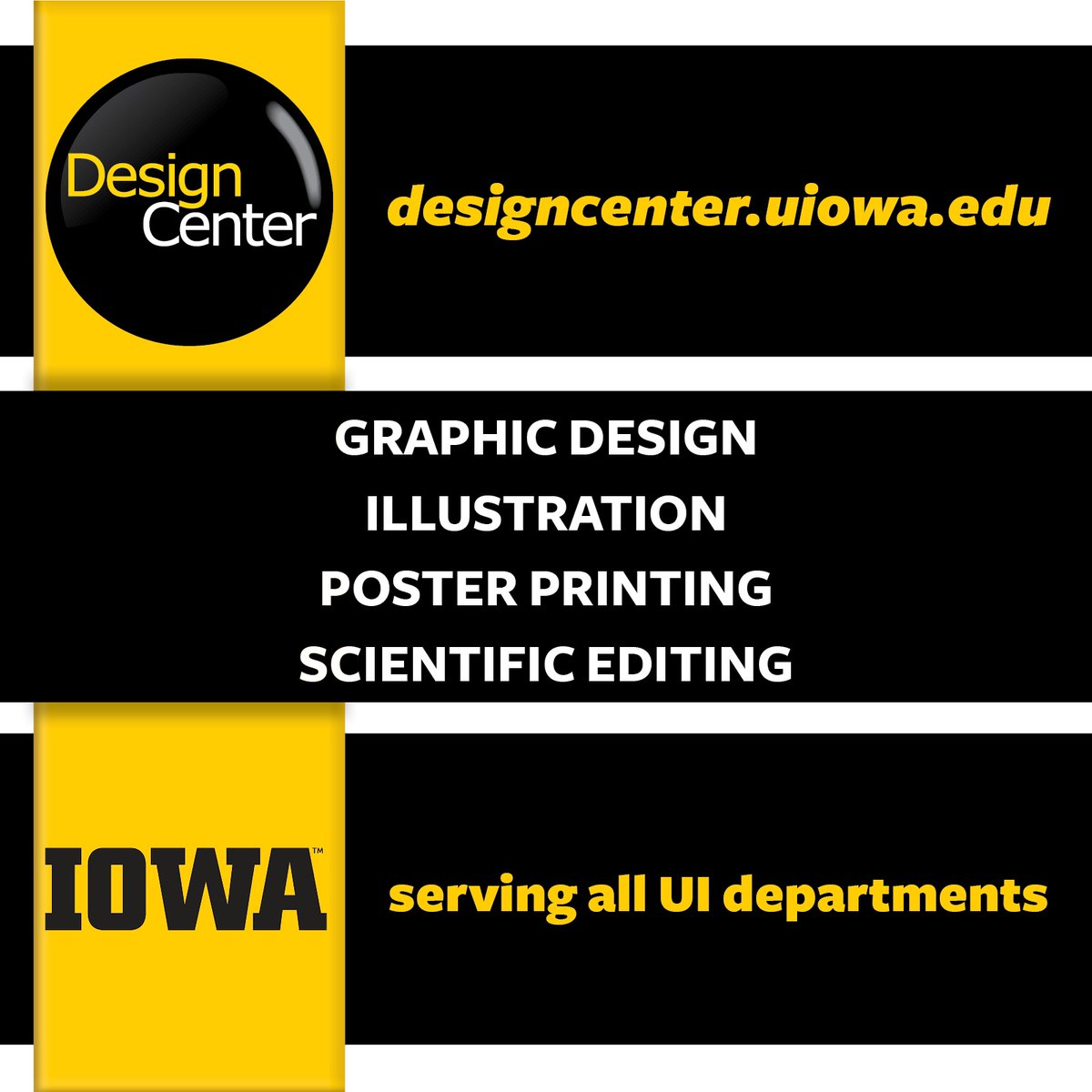 IntMedatIowa's tweet photo. The Design Center provides graphic design, poster printing, and text editing for all @uiowa departments. Learn more: https://t.co/VXWyzJG4QK https://t.co/sEVm8GqYyu