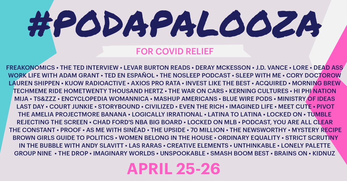 TEDTalks's tweet photo. Looking for something to do this weekend? Our podcasts #TheTEDInterview, #WorkLife with @AdamMGrant, and @TEDenEspanol are featured in @Podapalooza — an online podcast festival to raise money for COVID relief. 

Learn more here: https://t.co/H0VG33Z0ye https://t.co/s3n4Q7UUt3