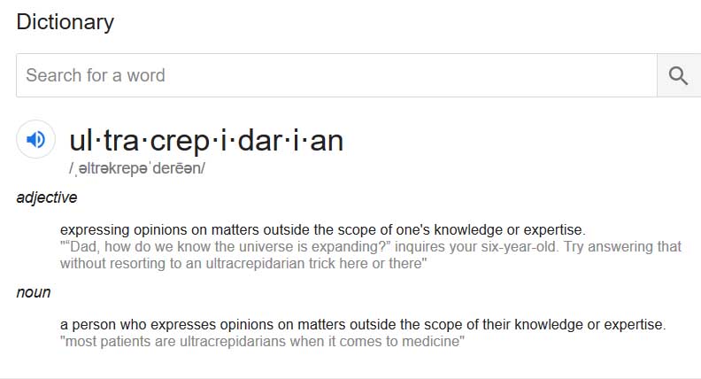 jscottnh's tweet image. Today&apos;s new word, boys and girls, is:
      #Ultracrepidarian (see also ultracrepidarianism)
Can you say that? I won&apos;t try and explain what it means or its relevance for these times...