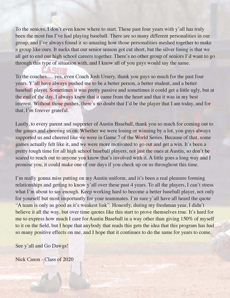 A Letter to Austin Baseball...