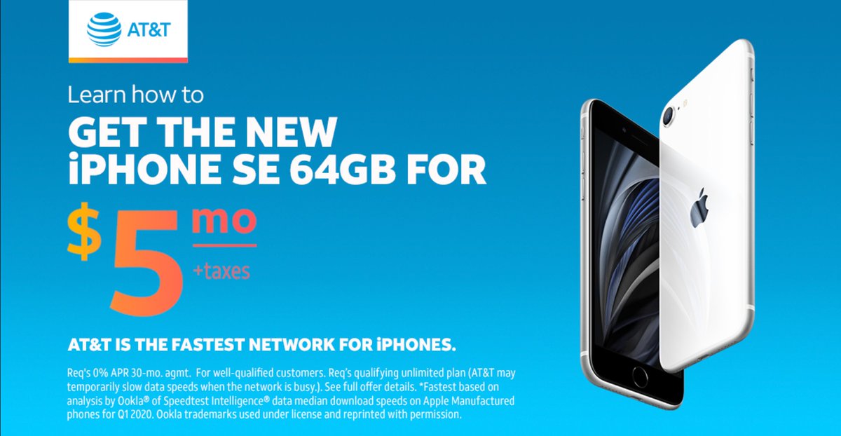 Lots to love. Less to spend. Starting at $5/mo. on a qualifying unlimited plan, visit us today to score the new #iPhoneSE! Prefer to shop online? Start your online order at att.com/stores. #PrimeTimeDeals #ATT #Apple #Deals #Savings