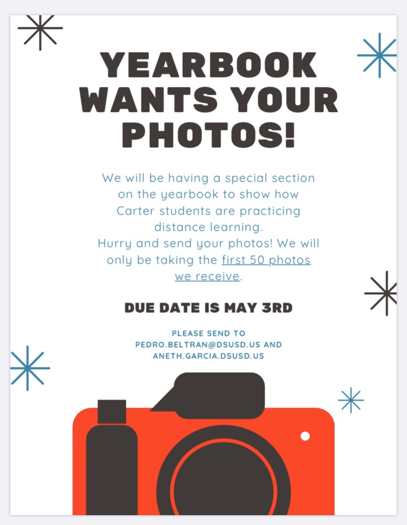Carter_Cougars's tweet photo. Seeking submissions for the 2019-2020 @Carter_Cougars  yearbook. Send photos to our yearbook committee 
Aneth.garcia@desertsands.us
Pedro.beltran@desertsands.us https://t.co/8FT8DbyWnn