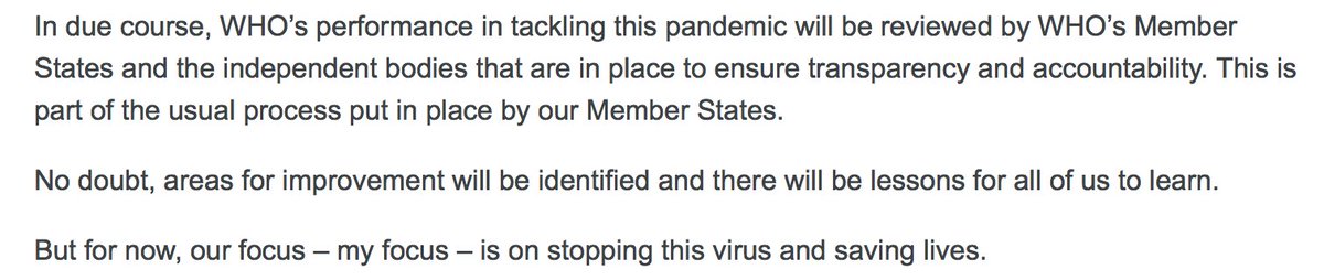 The UN and WHO want review later 4/  https://www.who.int/dg/speeches/detail/who-director-general-s-opening-remarks-at-the-media-briefing-on-covid-19---15-april-2020