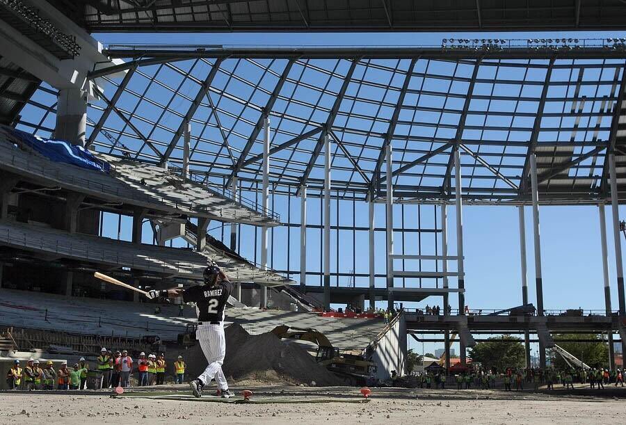 Hanley Ramírez takes BP at Marlins Park while it was still under construction, 2011.  #Marlins