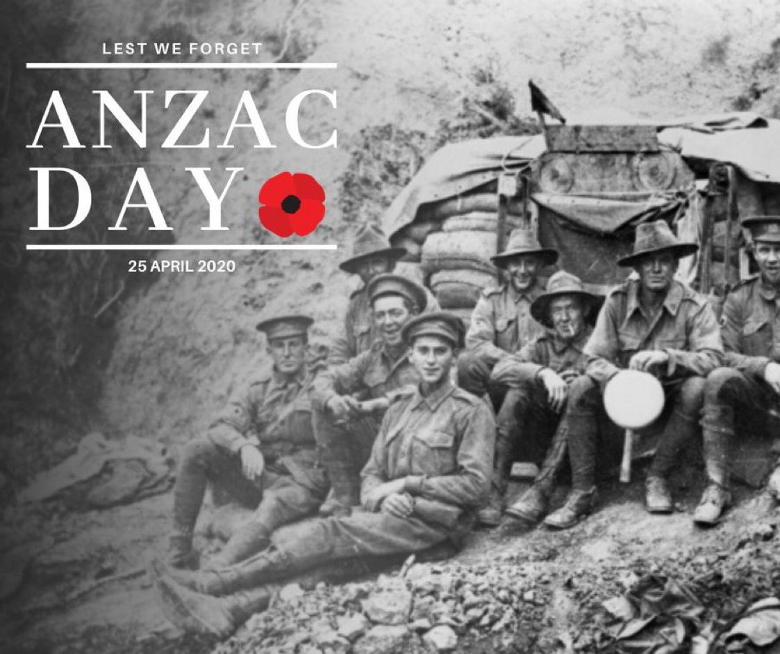 "They shall grow not old, as we that are left grow old; 
Age shall not weary them, nor the years condemn. 
At the going down of the sun and in the morning 
We will remember them."

Lest We Forget.  #ANZACDay2020 #LestWeForget