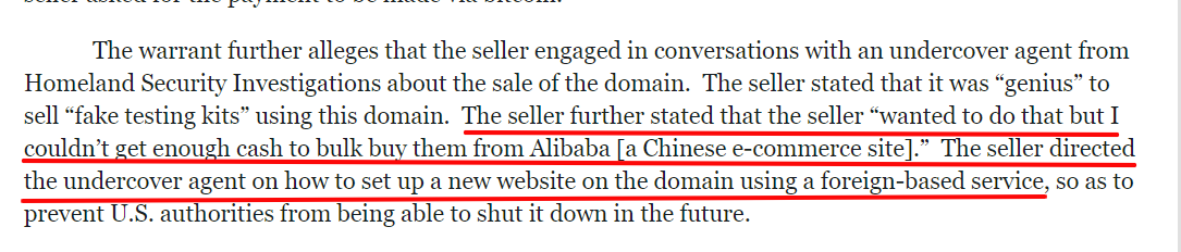 Interesting The seller told the UC he couldn't get enough cash to buy fake test kits in bulk from Alibaba, which is known as the "Amazon of  #China."