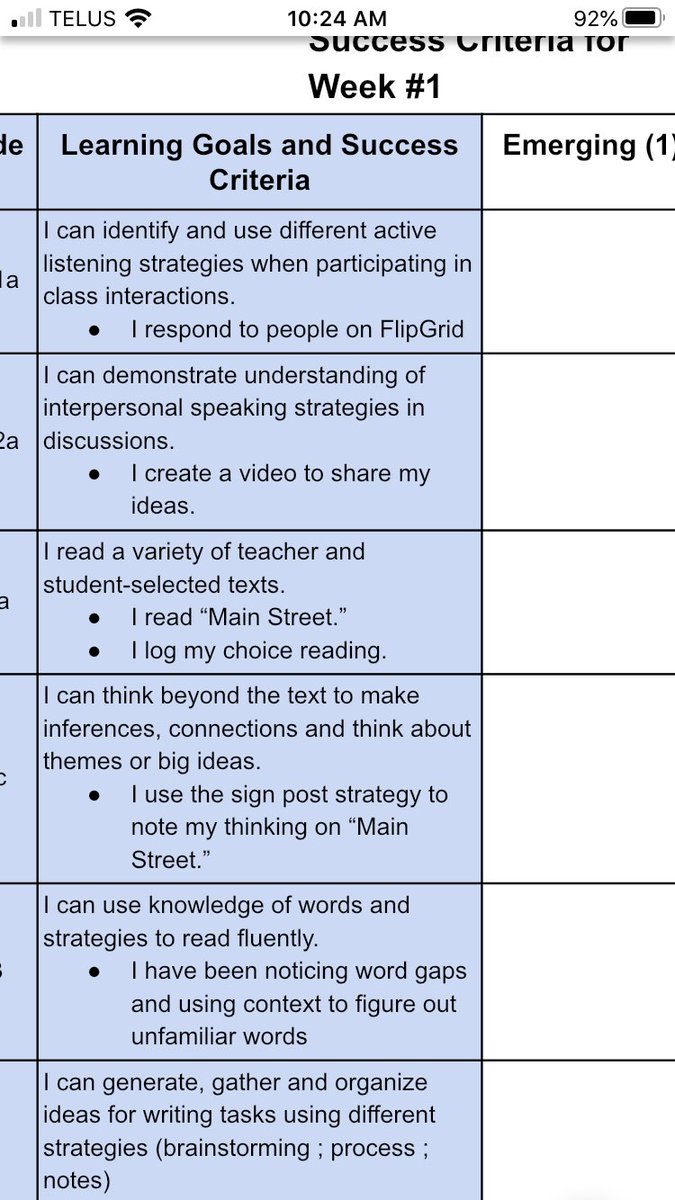 9) When a student turns in their doc to indicate they are finished (I set due dates for Sunday, but, as always, am flexible), I don’t “mark” them. I do highlight a proficiency level for Learning Goals. I don’t make a point of drawing their attention to this - only to feedback.