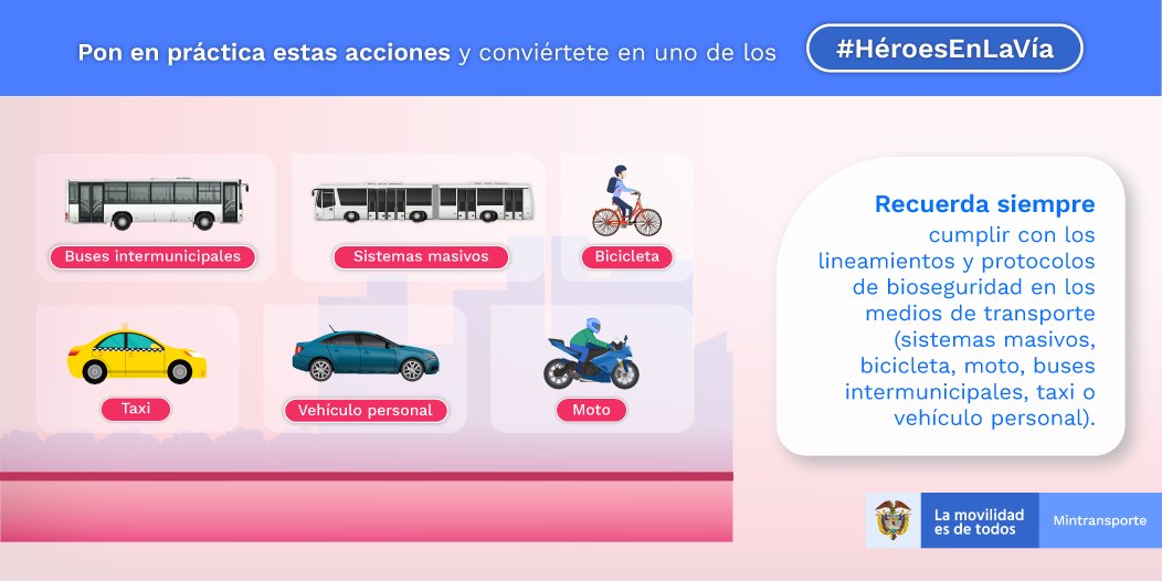 MinTransporte on Twitter: "#EvitaElCoronavirus | Si te movilizas en la  ciudad porque te encuentras dentro de las excepciones del aislamiento  preventivo obligatorio, recuerda que debes cumplir con los protocolos de  bioseguridad. Pon