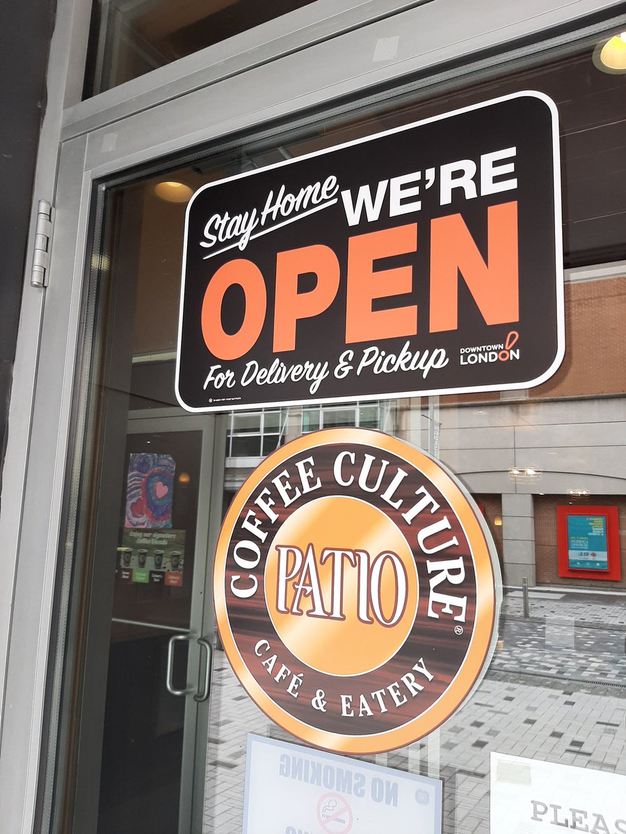 Downtown_London's tweet photo. Have you noticed these signs popping up all over the downtown? Many businesses are still open and offering online/takeout options. Check out our website for more information. https://t.co/TBFLi1JtEE