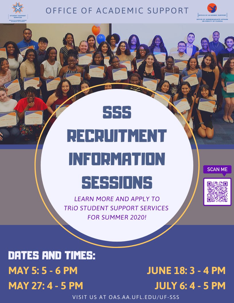 UFOAS's tweet photo. Student Support Services is recruiting students for Summer 2020! @uftriosss Register for one of our into sessions here: https://t.co/oSgNN0iWCM https://t.co/Y6wJIo8WEd