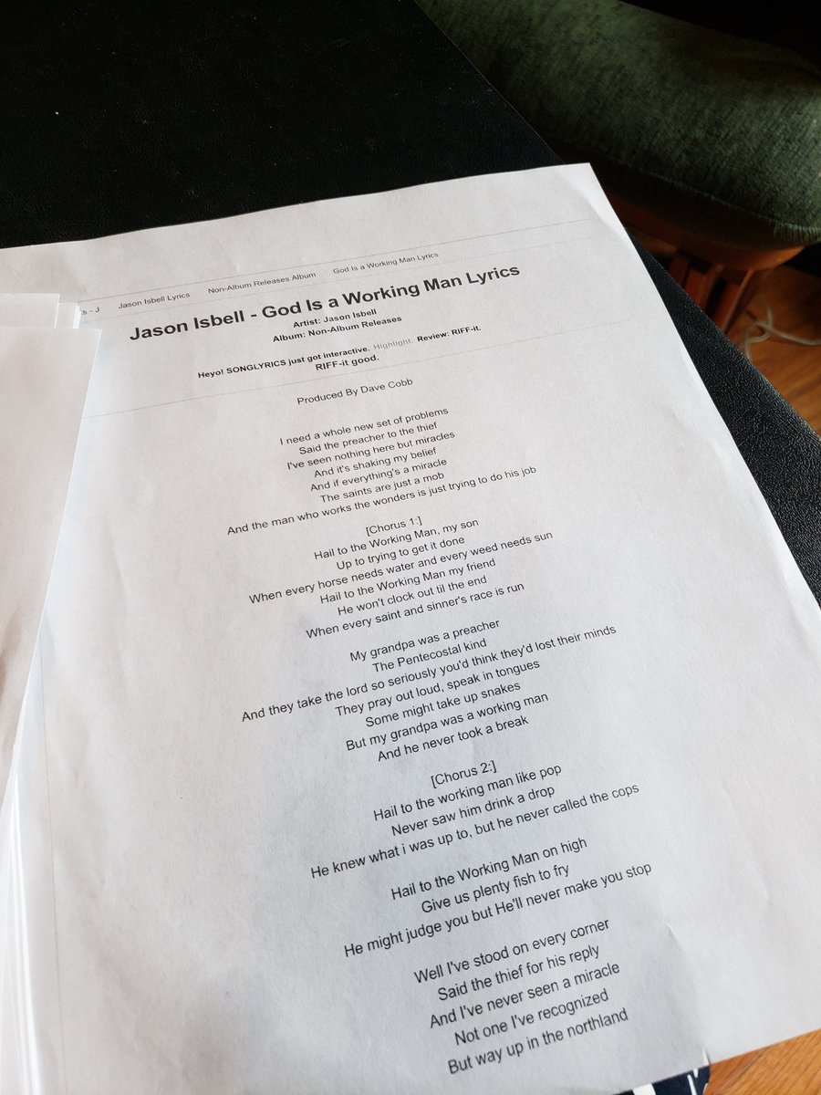 Hell, you know what I have up here on the narrow folding table serving as my desk in isolation? This. The printed lyrics to every single one of his songs, including some you don't even know he wrote. Because I wrote that second essay up here.