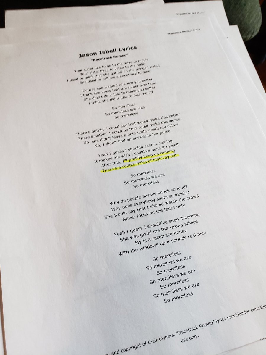 Hell, you know what I have up here on the narrow folding table serving as my desk in isolation? This. The printed lyrics to every single one of his songs, including some you don't even know he wrote. Because I wrote that second essay up here.