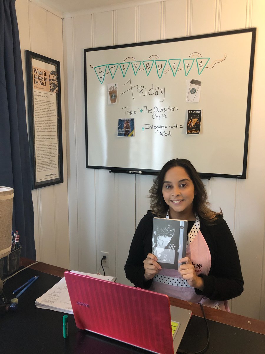MsEspaillat's tweet photo. Virtual Starbucks Friday!!!! Bring the classroom home! @CESRahway @Rahway_Schools #education #ela #readingchat #rahway #imissmykids #seeingtheirfacesiseverything #discussion #cafeconleche #teachingismysuperpower @Starbucks #theoutsiders https://t.co/jbNSQZCmQU