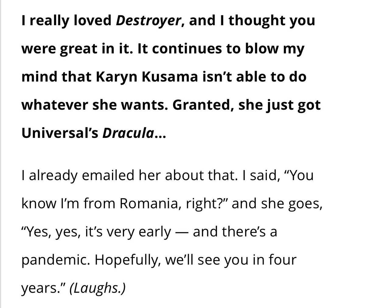 Reminding the world that I flailed at @phillycarly and @MattRManfredi for #karynkusama to maybe reconnect with ROMANIAN ACTOR Sebastian Stan for the Dracula film and I’m glad to see in the @THR interview that he did the same thing. 😂😂😂