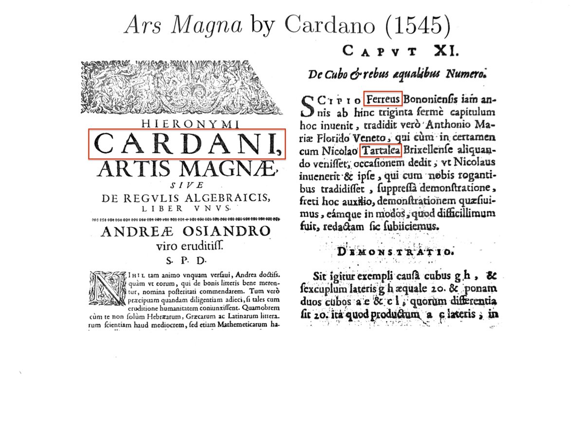 Yeah, this is one of the craziest stories in the history of math, and deserves to be better known!In the mid-1500s, Cardano (building on del Ferro and Tartaglia, not entirely amicably...) solved the cubic equation. The solution goes something like this.  https://twitter.com/3blue1brown/status/1253747012245221376