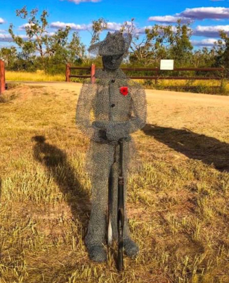 rftte's tweet photo. LEST WE FORGET A fitting tribute...by Anna Nicholson. I made him out of chicken wire, I have named him Billy after our war hero William “Billy” Sing of Clermont, QLD. Please feel free to share, I would love the ANZAC spirit to be shared. #AnzacDay #AnzacDay2020 #Australia https://t.co/Qc19dVfmV3