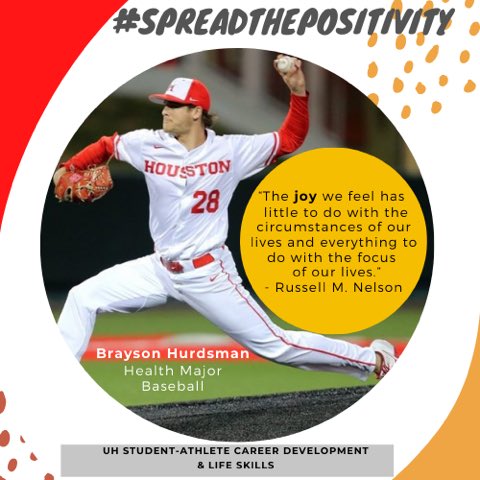 UHChampsForLife's tweet photo. @bhurdz28 ’s  favorite quote is: “The joy we feel has little to do with the circumstances of our lives and everything to do with the focus of our lives.” - Russell M. Nelson. What’s yours? #SpreadthePositivityChallenge #CougarRedFriday #UHChampionsForLife #conquercovid https://t.co/oxQsusPXp8