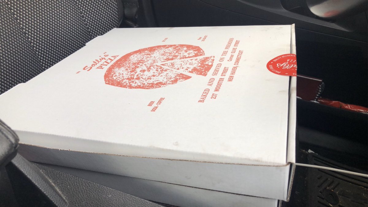 YNHHChau's tweet photo. A happy Friday indeed! My news director @LizGreyGodbout surprised me with two large boxes of pie from Sally’s APizza for my work anniversary 🍕 #happyreporter #willingtoshare https://t.co/J2TlOsR6Jm