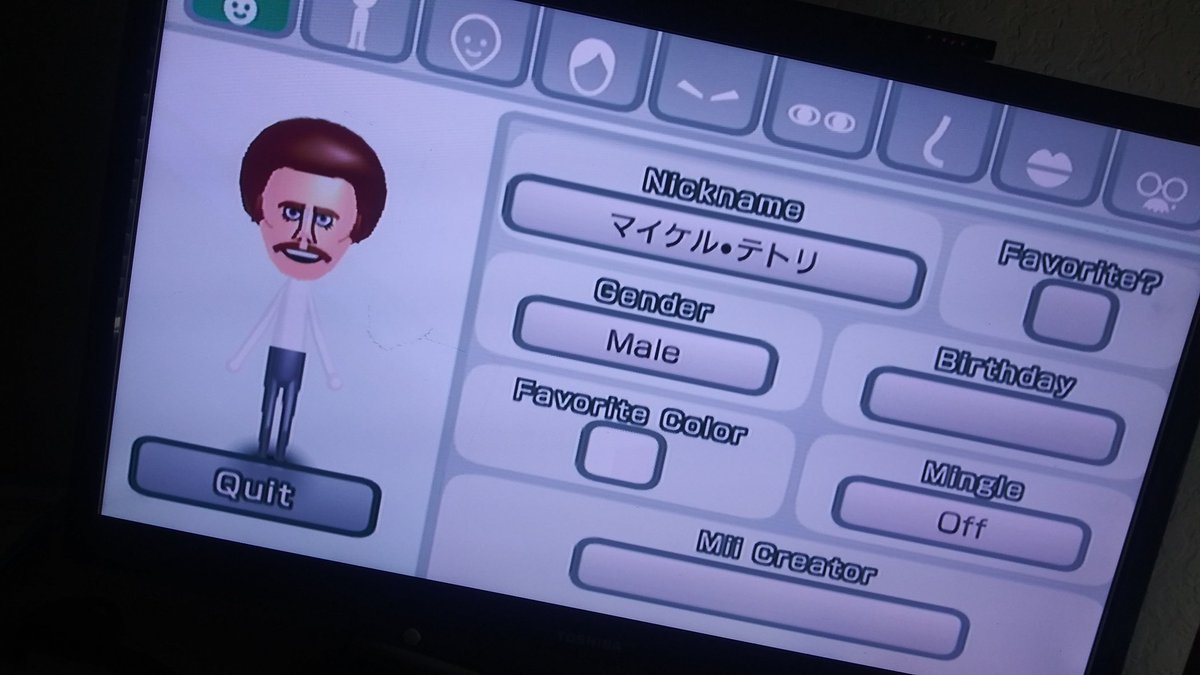 so, i was bored, and got curious on how far 1 Mii data file could go.so, here is Michael Tutori on every Mii editor ever, starting with...Mii Channel (Wii) [ Wii Music Mii data file > Wii's Mii Channel via a save editor (or just replace this step with your Mii on the Wii) ]