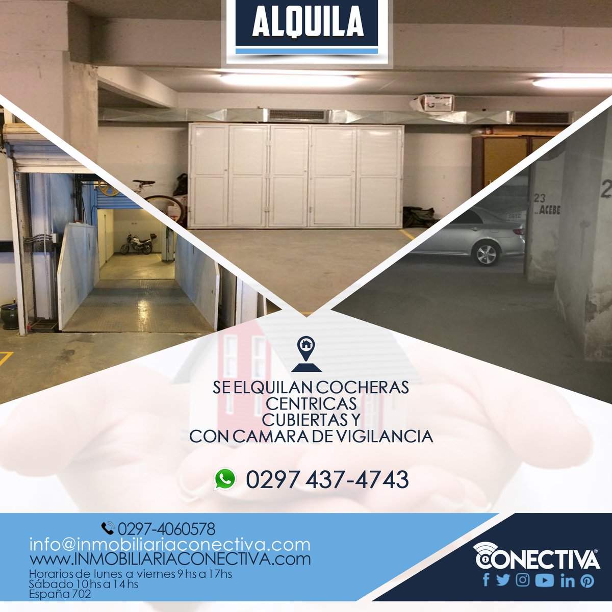 conectiva's tweet image. ✅SE ALQUILAN COCHERAS
CENTRICAS
ALAMOS 1 Y TYPAC
CUBIERTAS
CON CAMARA DE VIGILANCIA
MAIL info@inmobiliariaconectiva.com
TELEFONO 0297-4060578
WHATSAPP 2974374743
HORARIOS DE LUNES A VIERNES 9 HS A 15HS
ESPAÑA 702
#conectivainmobiliaria #alquileres #comodororivadavia #radatilly