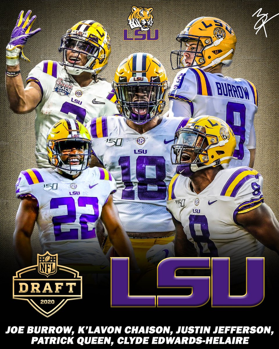Five LSU players were taken in the first round of the NFL Draft. How many more will be selected tonight? #lsu #lsutigers #lsufootball #football #nfl #nfldraft #sportsdesign #sportsgraphics #graphicdesign #smsports