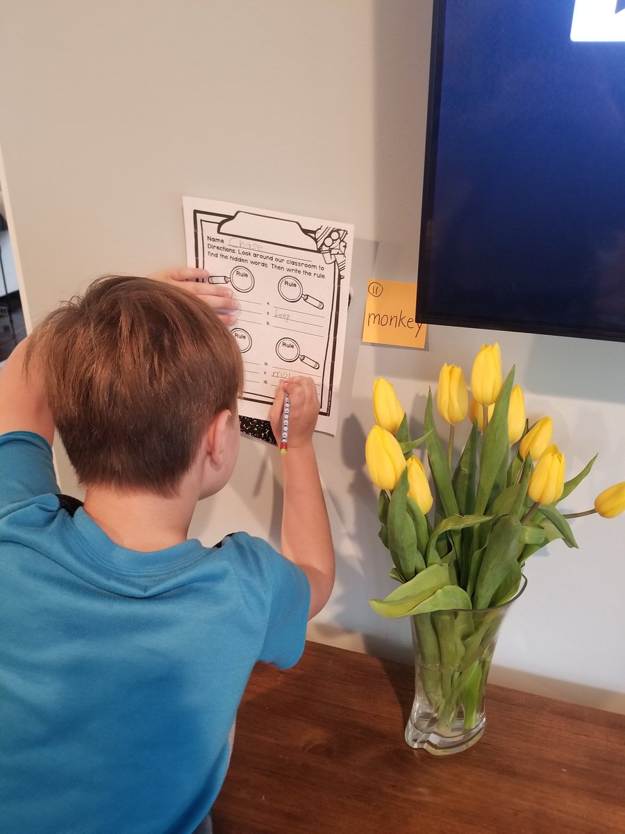 A little "Read the Room" home edition this morning to practice those vowel teams! He was so excited to hunt for words that he forgot to complain that I was making him write! @EMac1stGrade #BearTavernPride