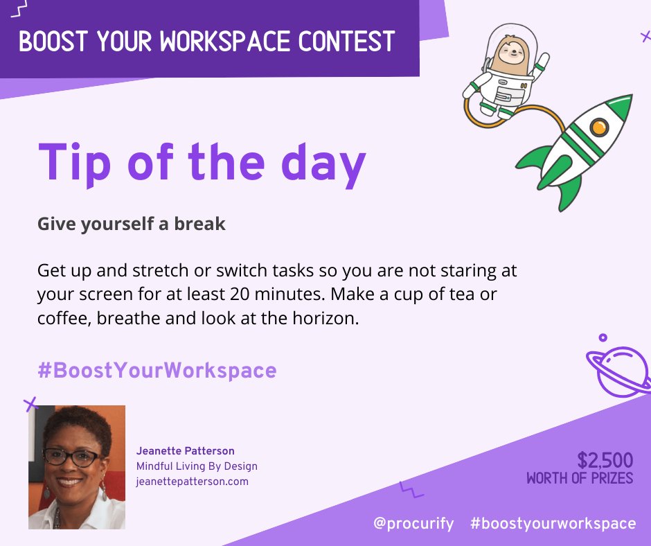 Procurify's tweet image. A final #BoostYourWorkspace tip of the day from our featured sponsor, Jeanette Patterson of Mindful Living by Design ☕ Here&apos;s how to win a #homeoffice makeover: bit.ly/3cwAxba #remotework