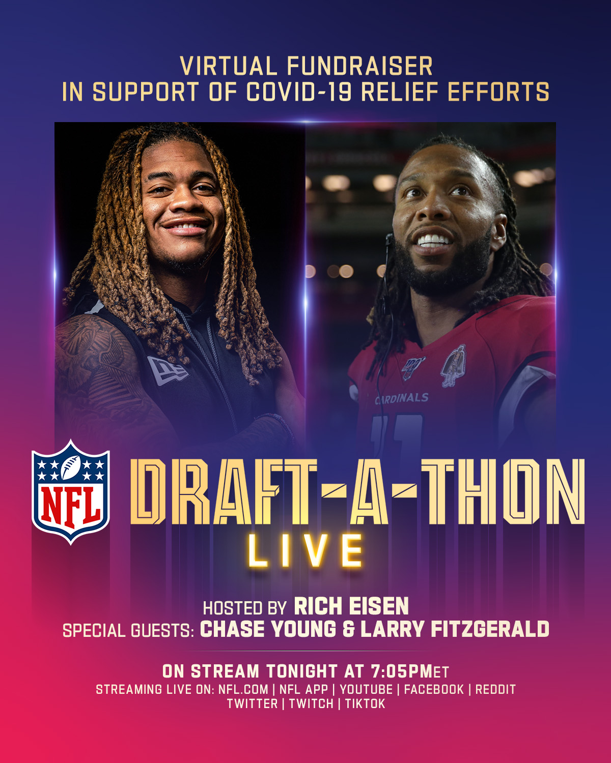 Nfl Night Two Of Draftathon Live Starts Tonight At 7 00pm Et Don T Miss Special Guests Youngchase907 And Larryfitzgerald At 7 05pm Et Streaming Live On T Co 63afudw5ln T Co Geuvtbdqey