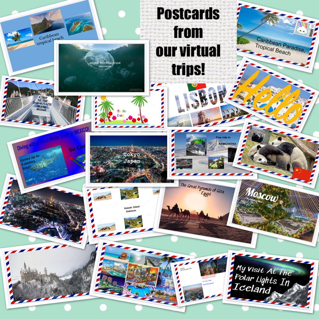 I sent my kids on a virtual field trip and here are the fronts of their postcards they designed, telling about about the trip! So fun to read! #virtualfieldtrip
