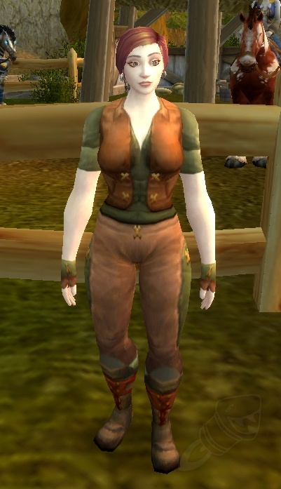 Just had myself a good little grin. Karin the Stable Master in Stormwind is my mom's NPC; she was in IT Security - Disaster Recovery when she worked for Blizzard.She passed away from breast cancer several years ago; her natural hair is black but the npc matches her last wig.