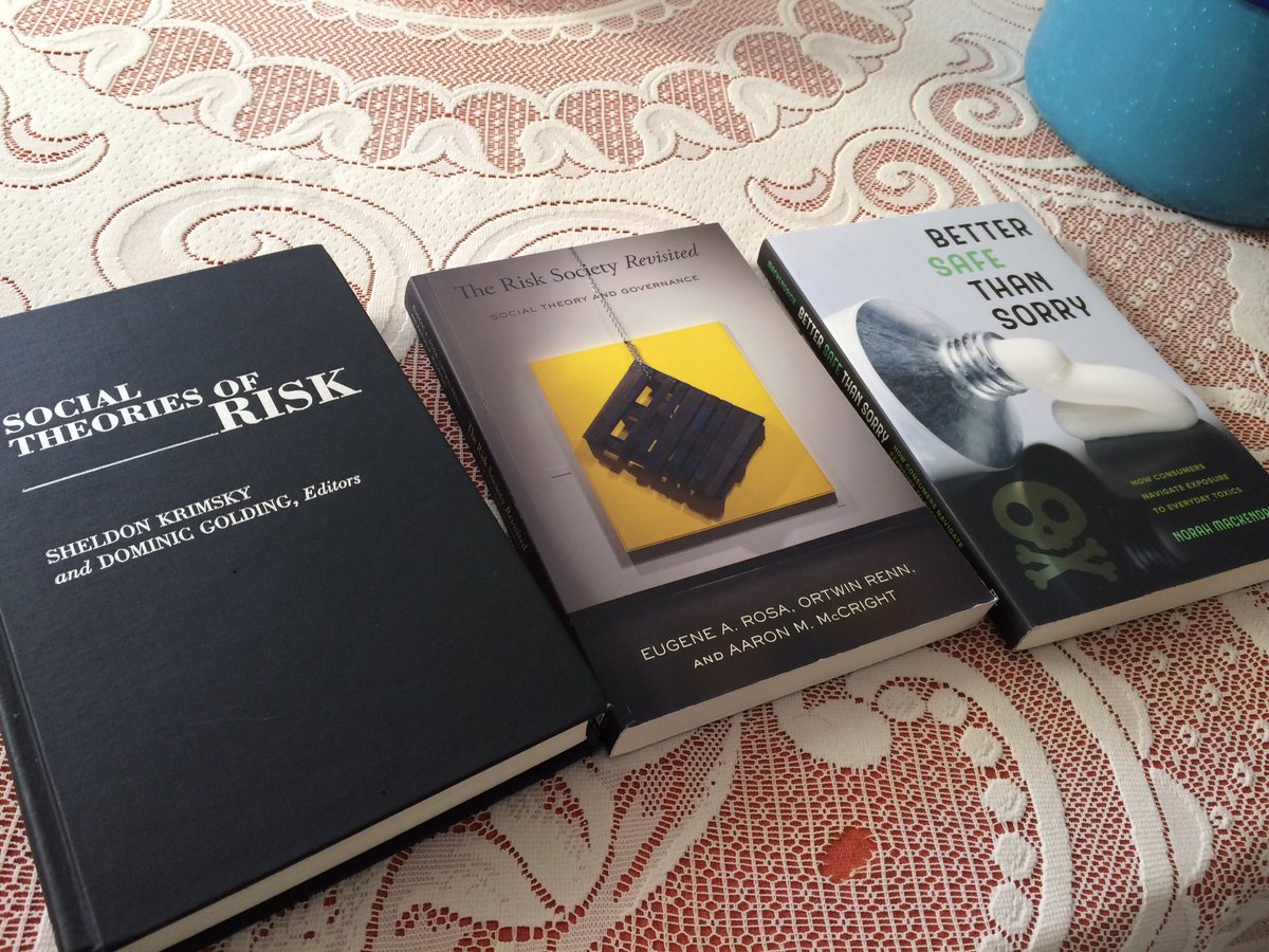 I has a chance to swing by my office for like 10 minutes to pick up a few books, so I got these (this is just a tiny fraction of my personal library on the social dimensions of risk). I plan to use some of this work to expand on this thread and write a blog post too :)