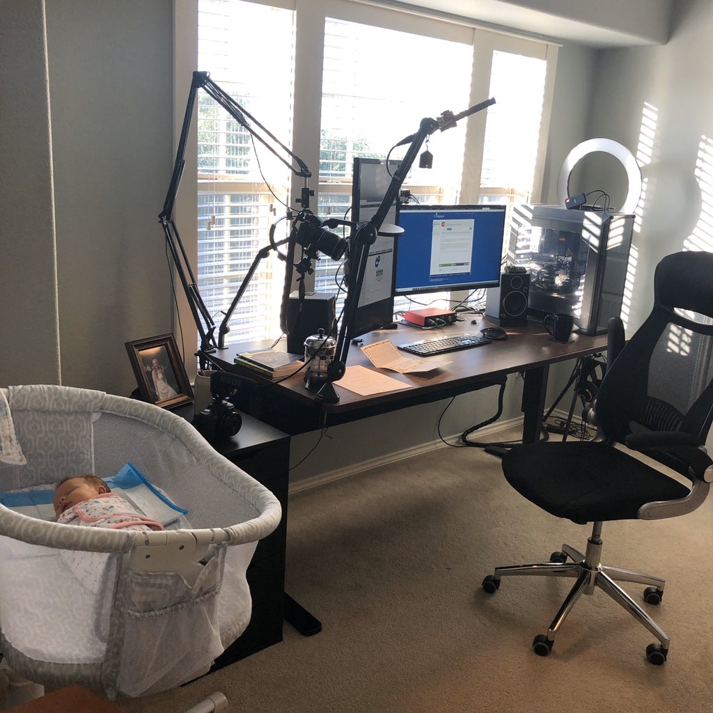 GibsonEdu's tweet image. My #AdobeCreativeSetup. On paternity leave until May 4. Still enjoying creating podcasts and videos. My co-worker refuses to social distance.