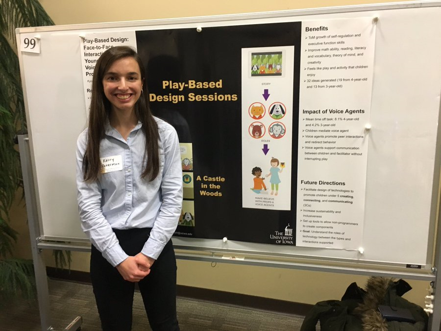 UIowaCS's tweet photo. π£Closing #UndergraduateResearchWeek w/ Kerry Peterman (May '21; Arts|Informatics) co-author of "#PlayBasedDesign" which was to be presented at @sigchi #CHI2020 by @jphourcade & #PhD candidate Kyle Diederich. More on Kerry & other @UIowaCS #UGresearchers @ https://t.co/RFjiUB8mt2 https://t.co/b9aRnaE8dF