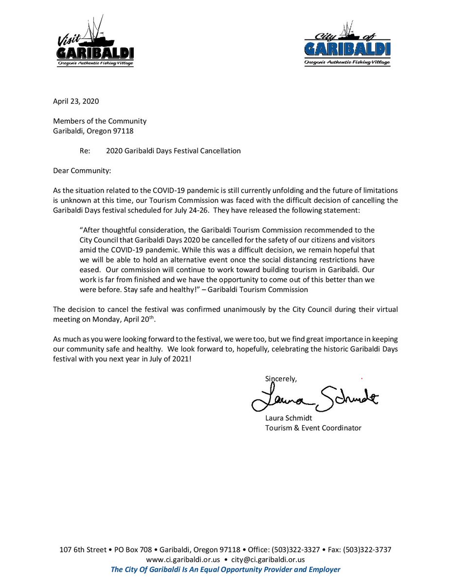 VisitGaribaldi's tweet image. UPDATE: Garibaldi Days festival 🥳scheduled for July 24-26 is being canceled for 2020😢