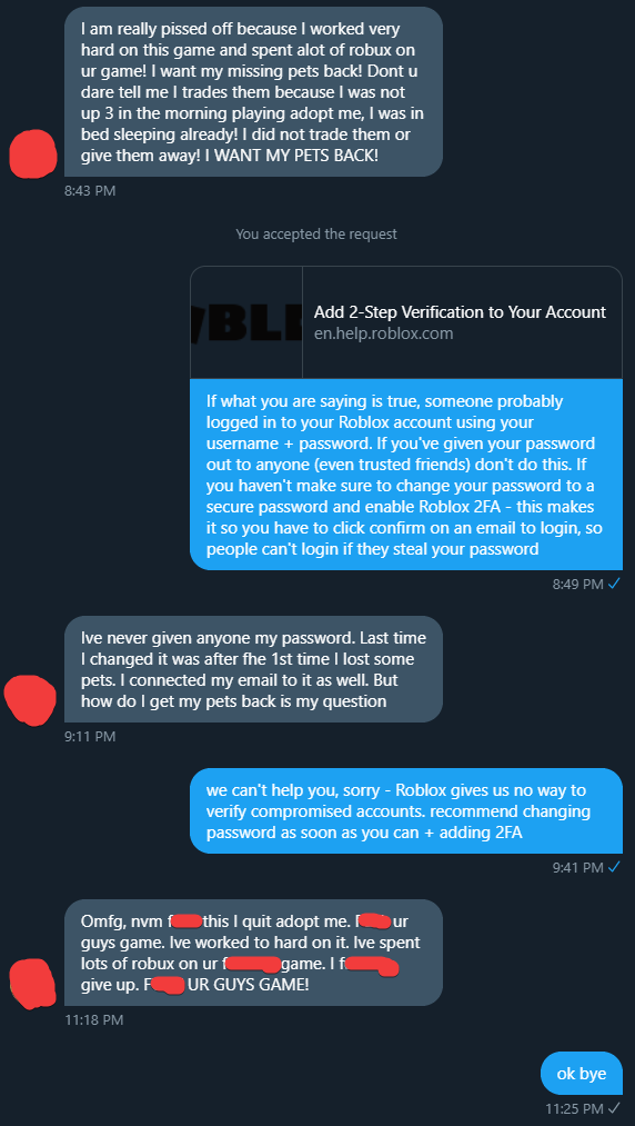 Madi On Twitter I Just Direct People To Roblox Support Https T Co Alvwjs9huc And Block Them If They Continue Or Don T Accept The Advice - how to get your roblox password back