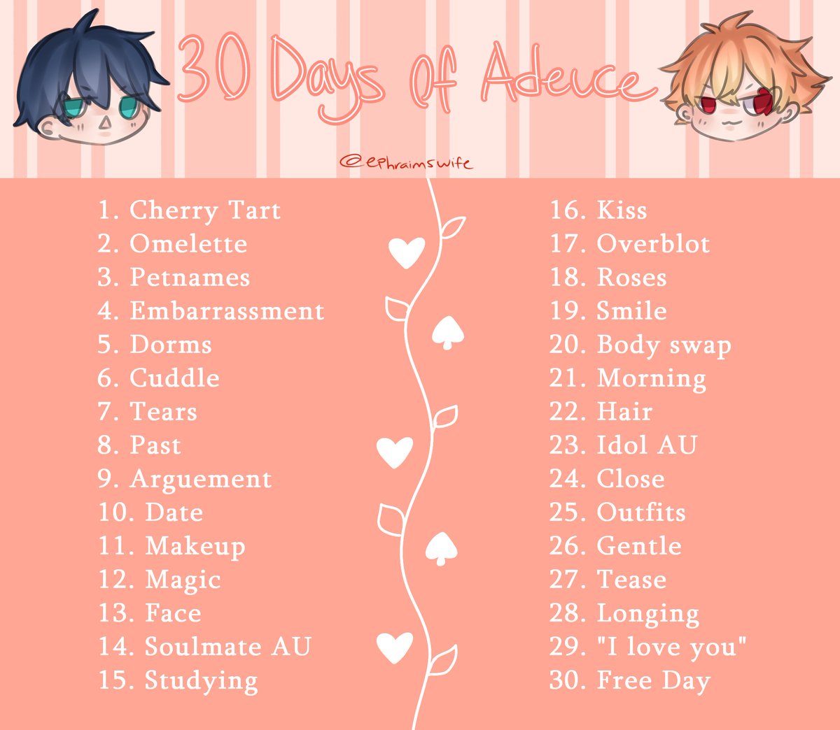 30 Days Of Adeuce[RTs appreciated!]I made this for my own convenience but I thought I'd share it with yall in case u wanna do it too uwu[Rules in the thread]