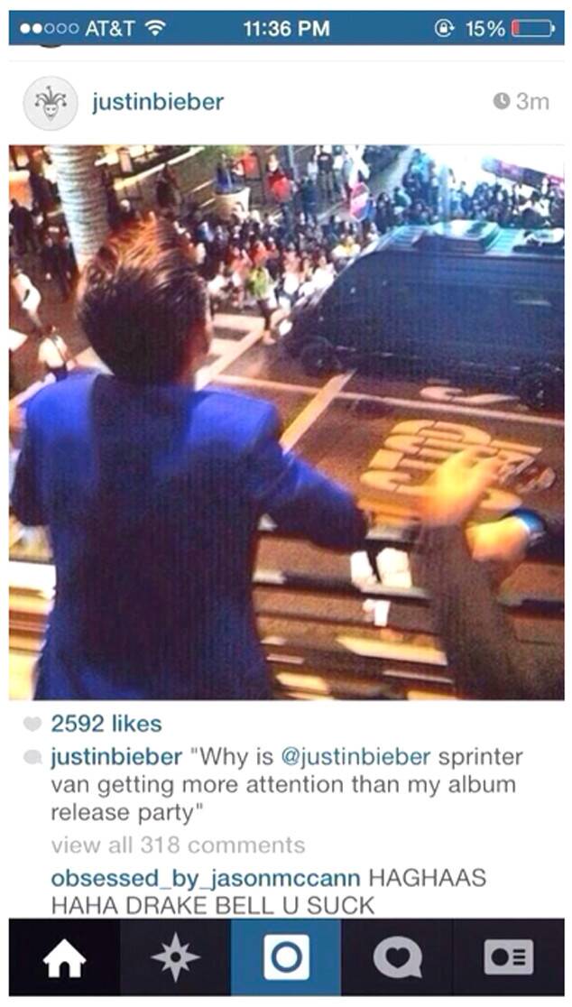 justin crashing drake bell's album release party and beliebers hacking into his acc. bizzle was a savage.