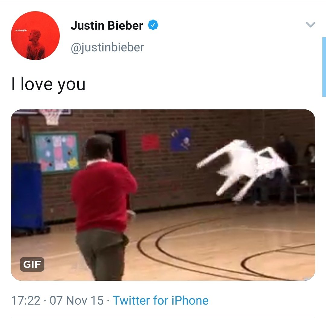 when justin flipped a chair in a restaurant which made some articles and he then posted this, which made fans respond with chair throwing gifs telling him they love him lol