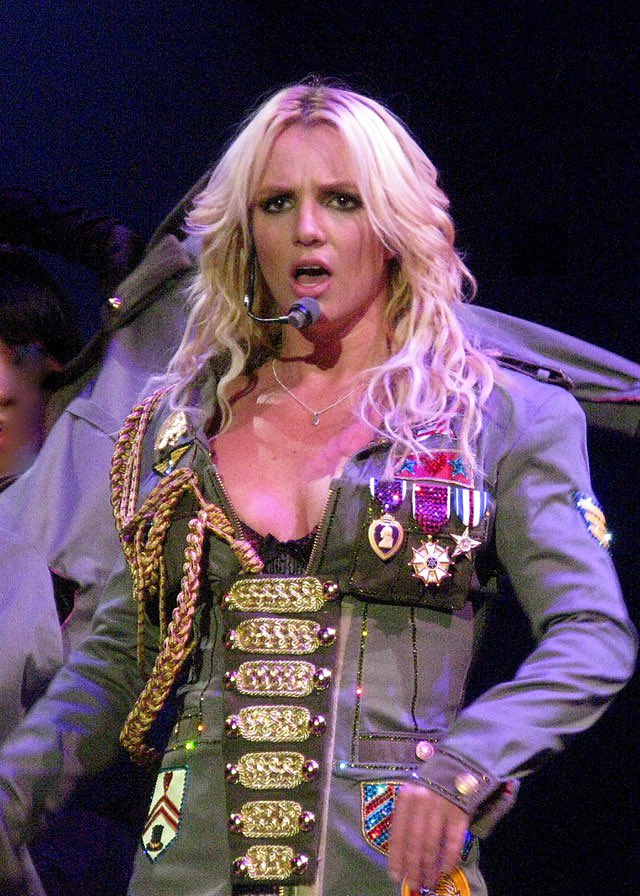 Britney on stage at The Circus: Starring Britney Spears Tour in 2008.