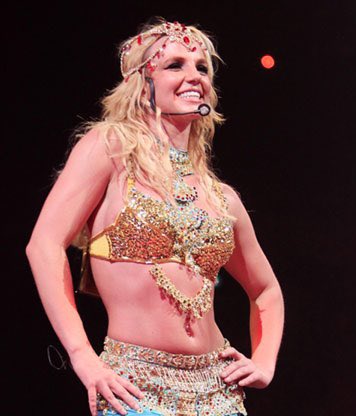 Britney on stage at The Circus: Starring Britney Spears Tour in 2008.