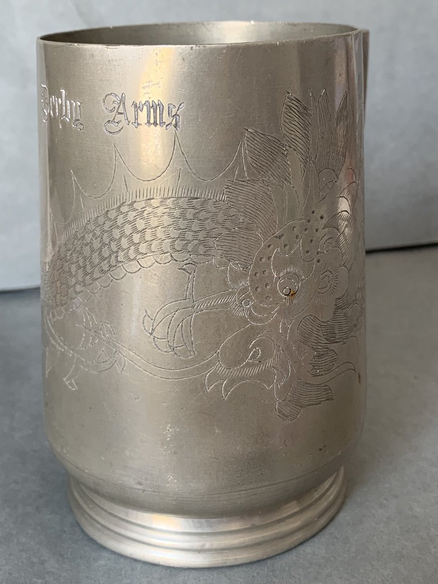 My Museum 8:A tankard from my great granny’s pub, The Railway Arms in Ramsgate. My pa remembered her ruling the saloon bar with a pint of milk and whisky in her fist. Sailors would take the pewter tankards abroad and have them engraved. This one evidently went to China.